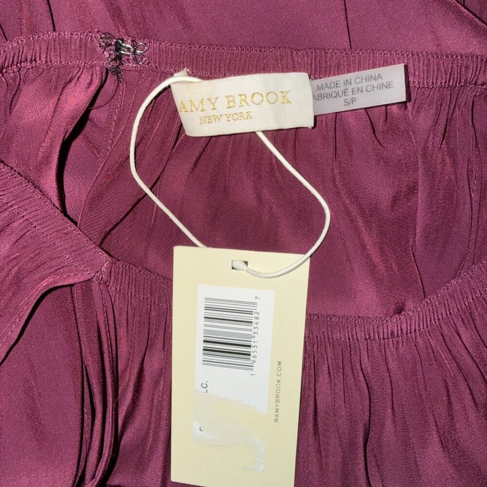 Ramy Brook Lauren Cold Shoulder Smocked Mini Dress in Merlot Size Small NWT - Picture 6 of 6